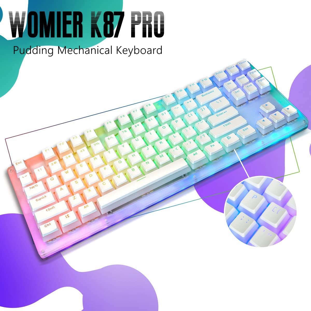 Womeir-K87 Pro TKL ̹ Ű,     Ű, Ǫ Ű ĸ , Ʈ ġ, RGB Ʈ, PC PS4 